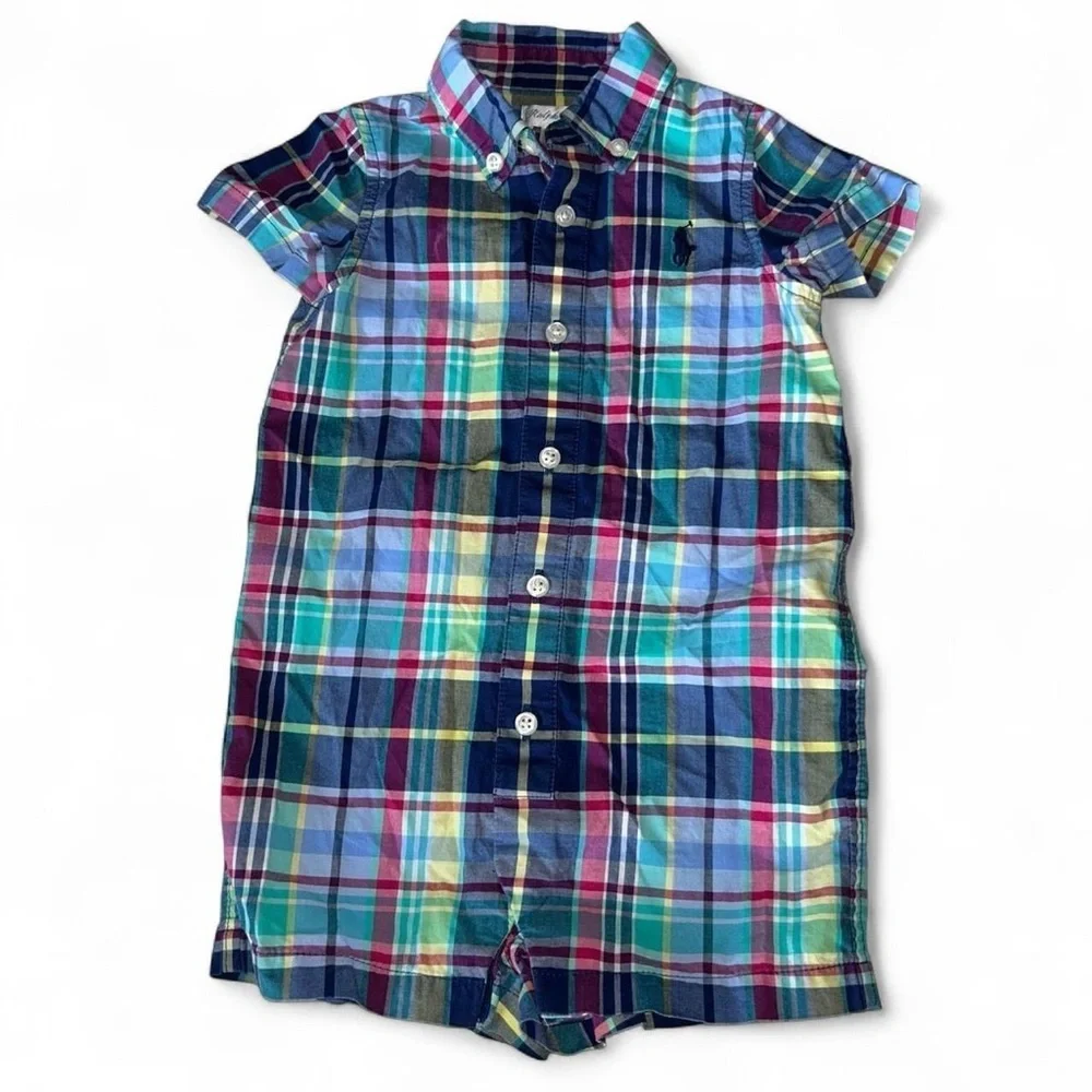 Polo Ralph Lauren Baby Boys Plaid Cotton One-Piece | Size 6M | Like New